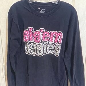 Champion Black Long Sleeve Tee with Pink and White Graphic